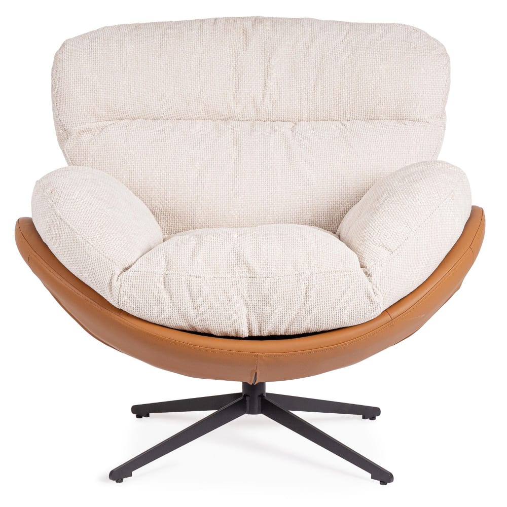 Fauteuil relax pivotant tissu/simili écru/cognac