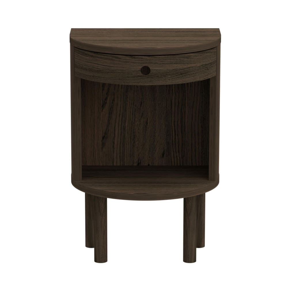 Table de chevet demi-cercle 1 tiroir 1 niche marron