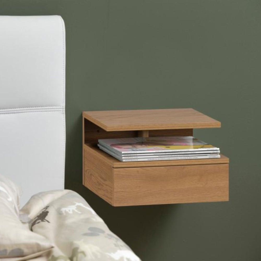 Chevet suspendu en bois 1 tiroir 1 niche chêne