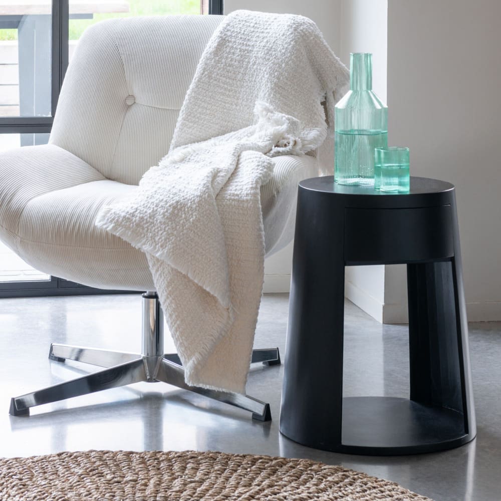 Table de chevet ronde 1 tiroir en manguier