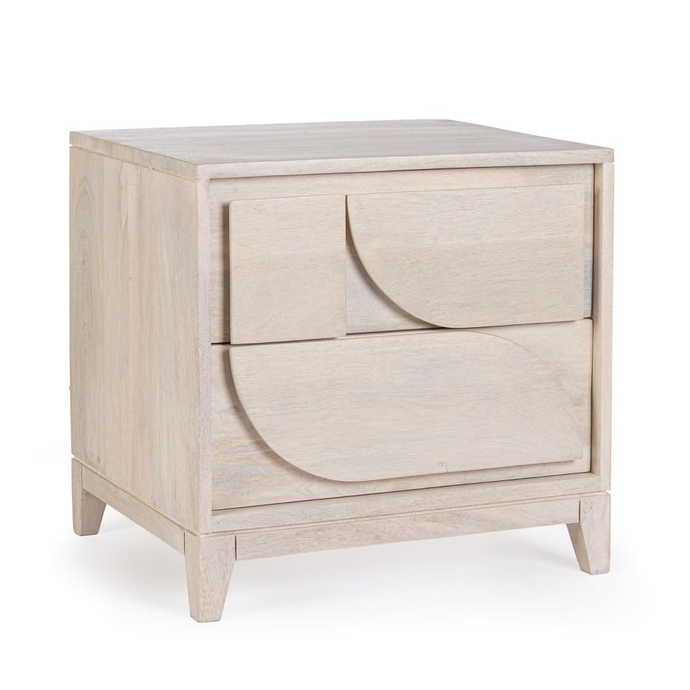 Table de chevet en manguier blanchi 2 tiroirs