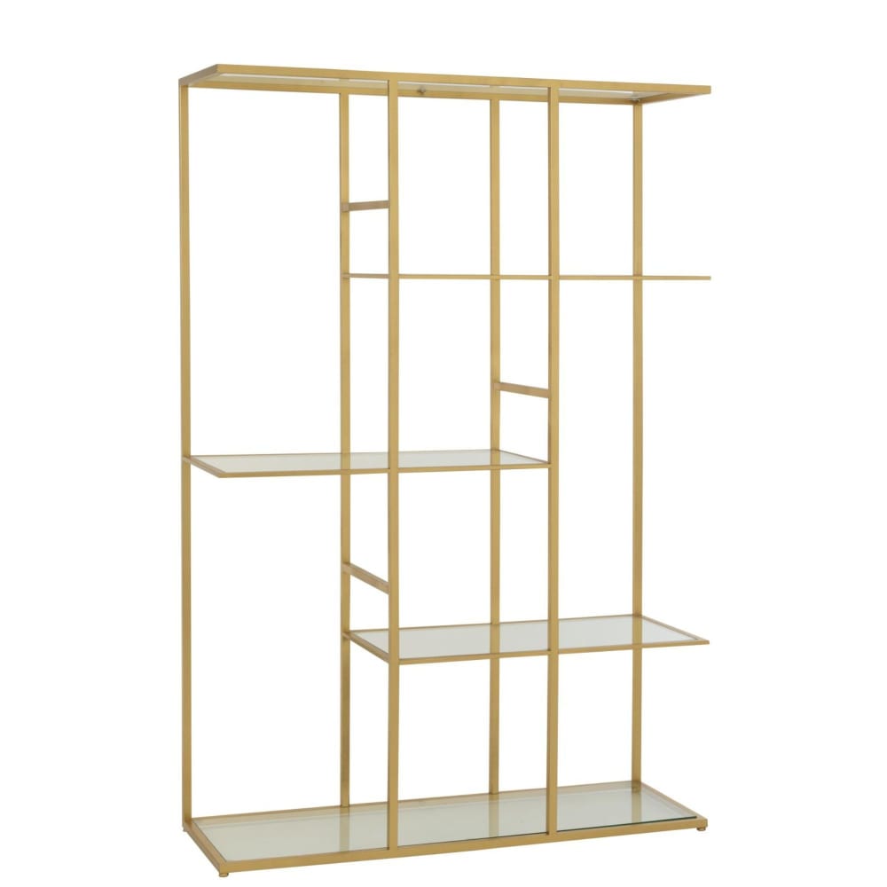 Etagère bibliothèque asymétrique en verre et métal doré