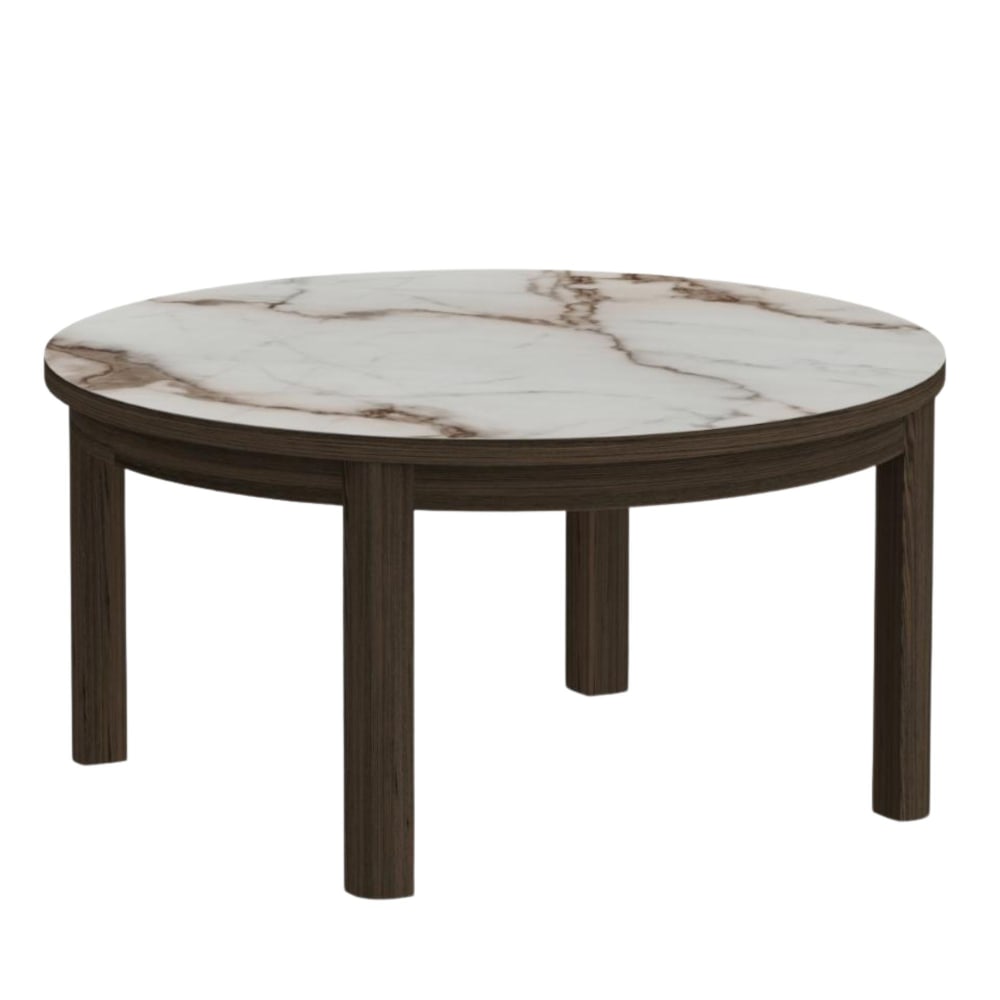 Table basse ronde en céramique et chêne fumé D90