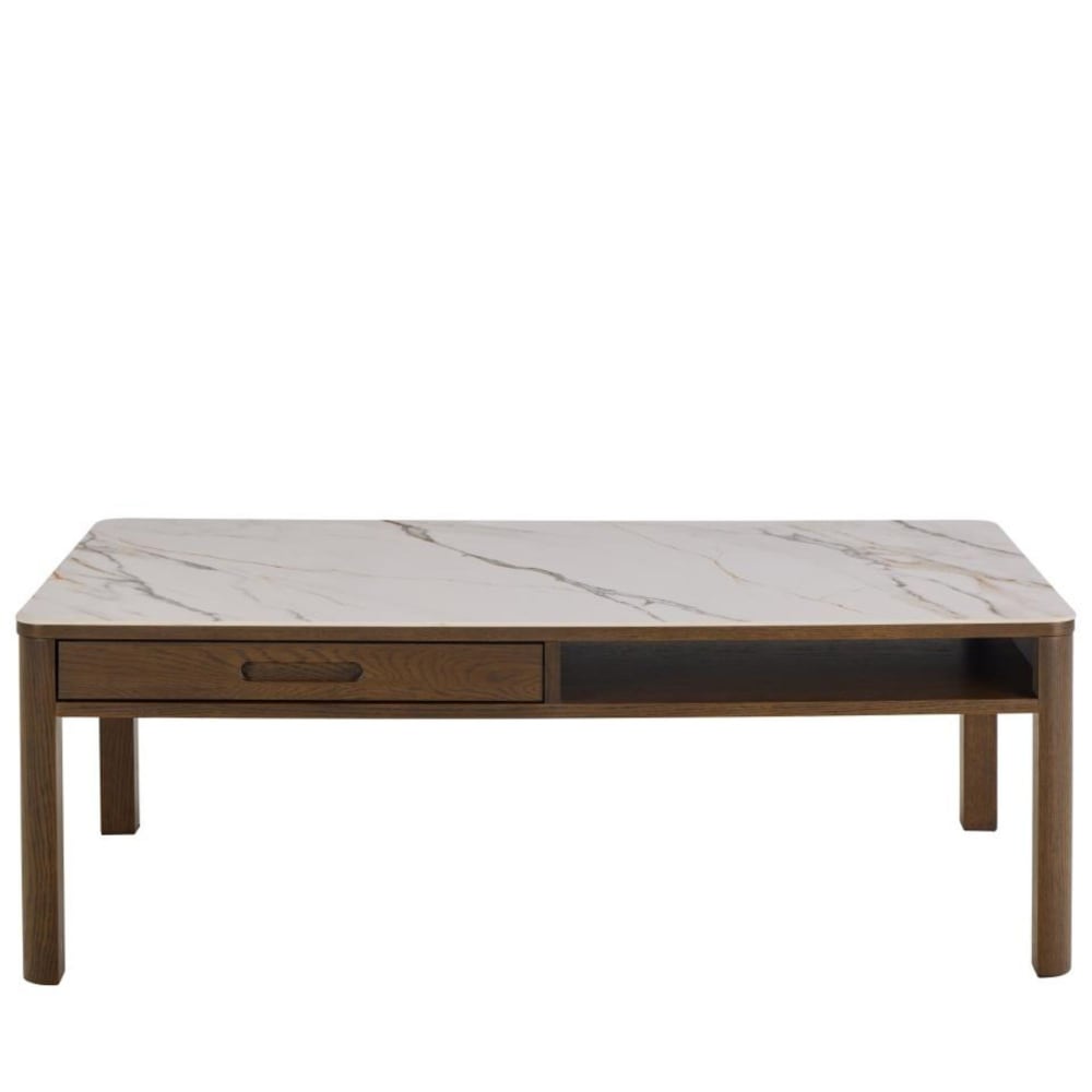 Table basse rectangulaire en céramique et chêne fumé L130
