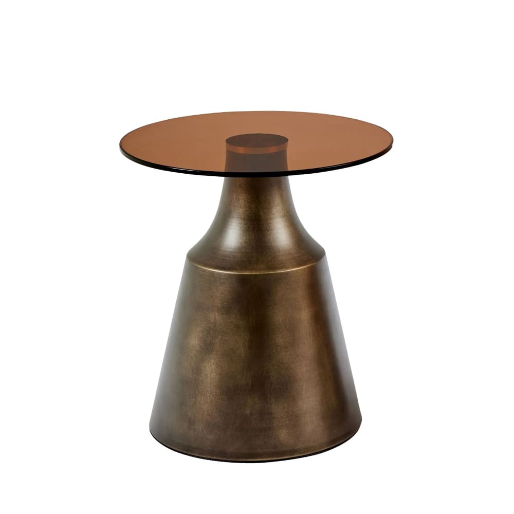 Bout de canapé rond en métal et verre fumé D45