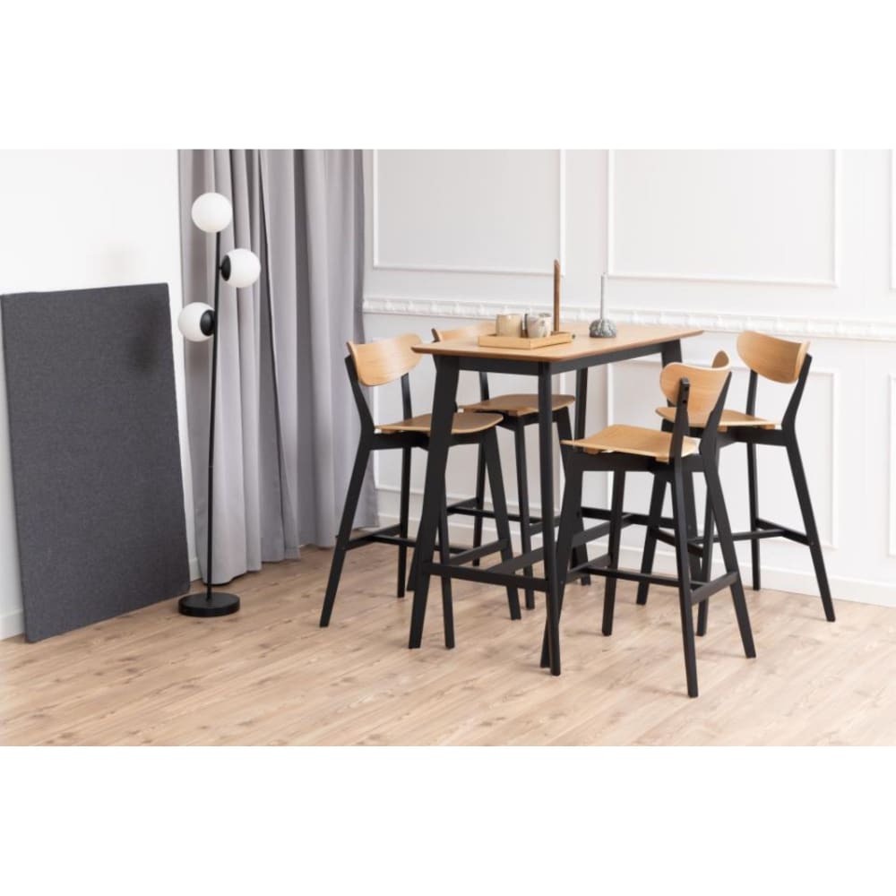 Table de bar et 4 tabourets de bar scandinaves en bois chêne