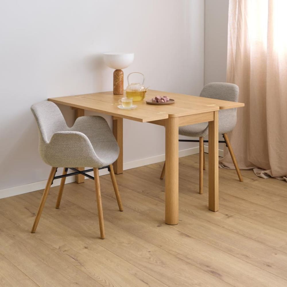 Table rectangulaire à volets chêne clair 2/4 places L120