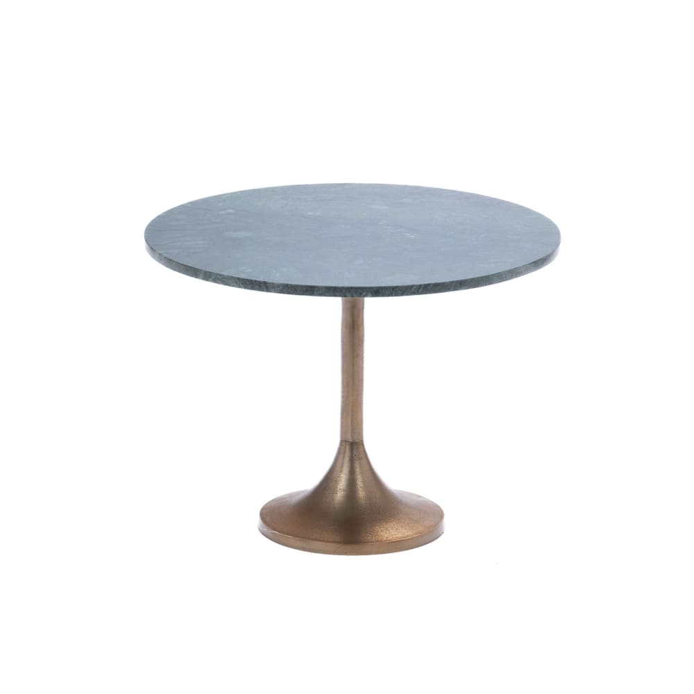 Bout de canapé tulipe en métal doré et marbre vert D55