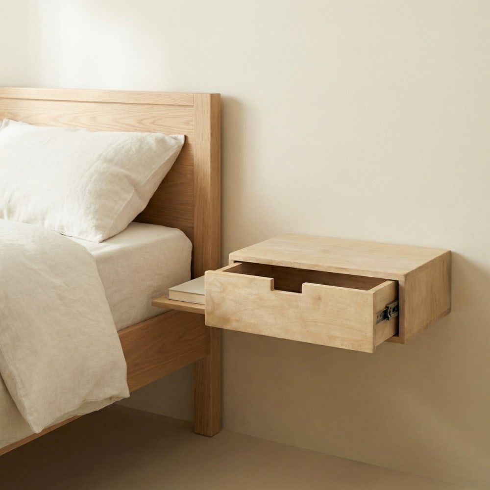 Schwebender Nachttisch aus Mangoholz 65x30x16cm, natur - Maisons
