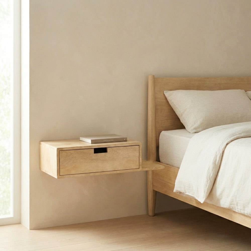 Schwebender Nachttisch aus Mangoholz 65x30x16cm, natur - Maisons
