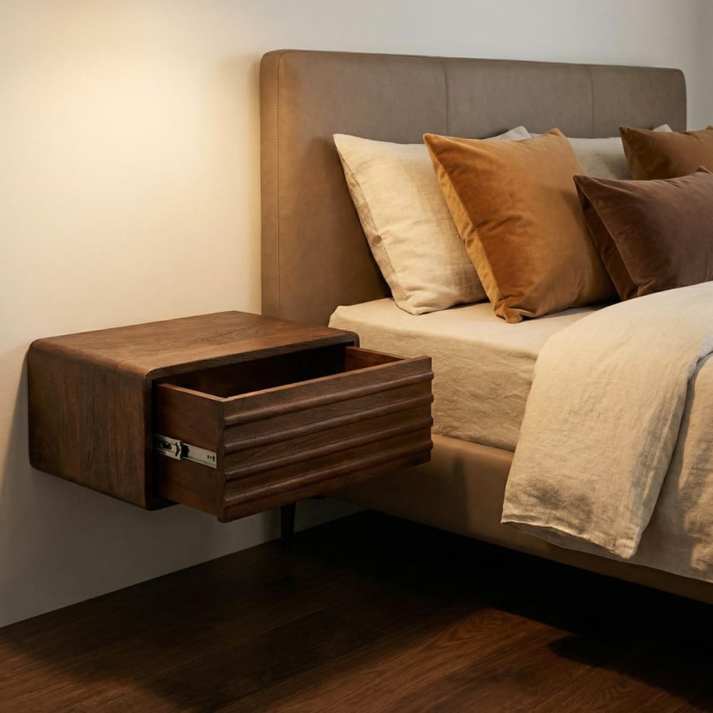 Schwebender Nachttisch aus Mangoholz 45x30x20cm, dunkelbraun -