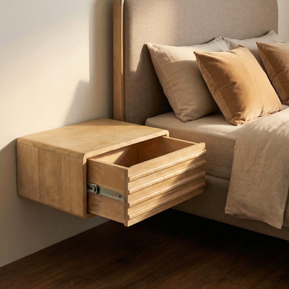 Schwebender Nachttisch aus Mangoholz 45x30x20cm, natur - Maisons