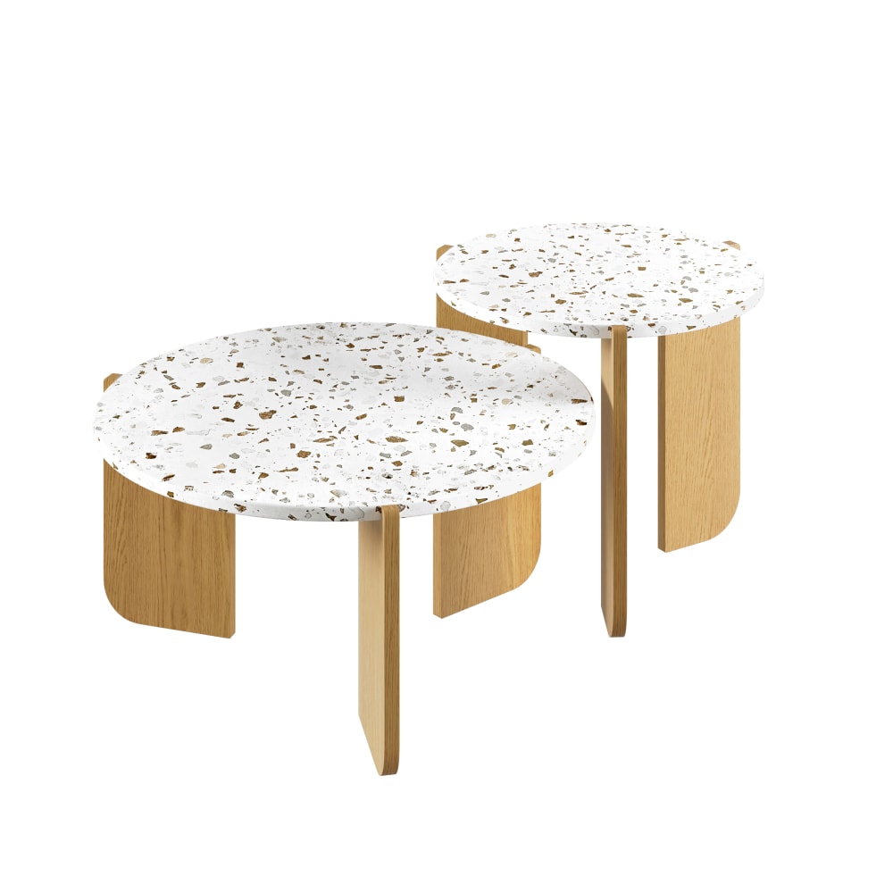 Set de 2 tables gigognes polyvalentes blanches 70x70x35 cm