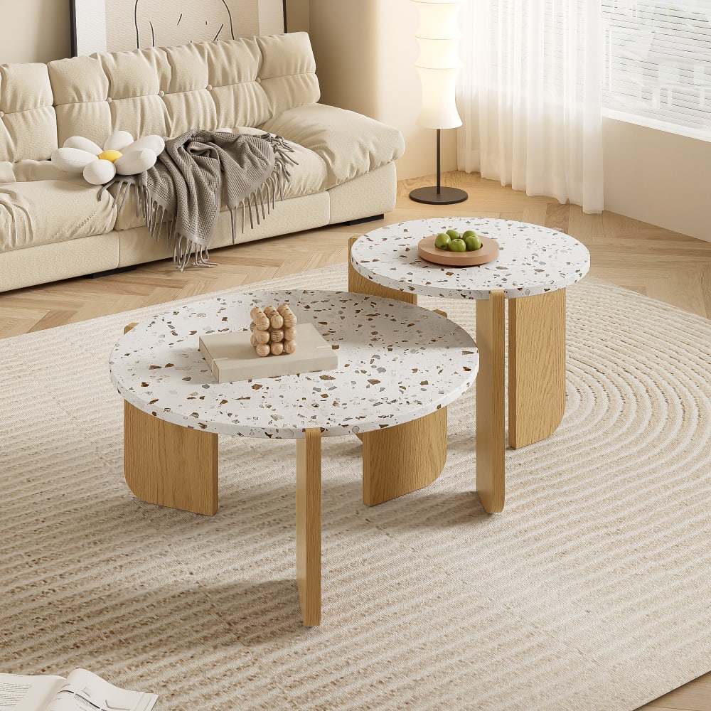 Couchtisch-Set aus MDF ineinanderstellbar 70x70x35 cm, weiß-braun