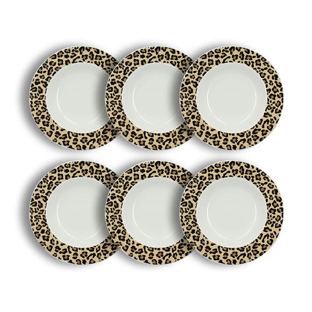 Lot de 6 assiettes creuses léopard 20cm en porcelaine beige Lot de 6 assiettes creuses léopard 20cm en porcelaine beige