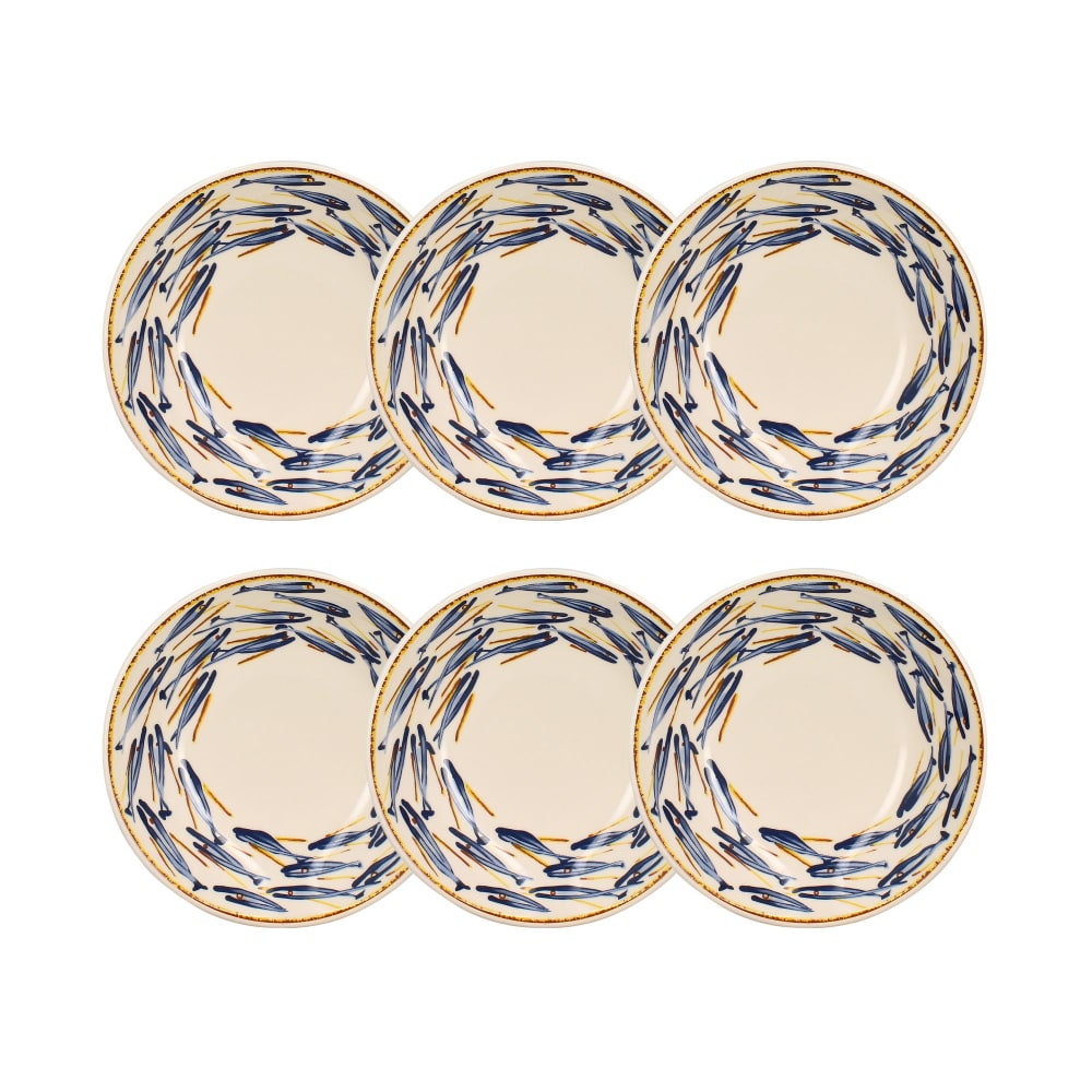 Lot de 6 assiettes creuses 20cm en porcelaine à imprimé poisson