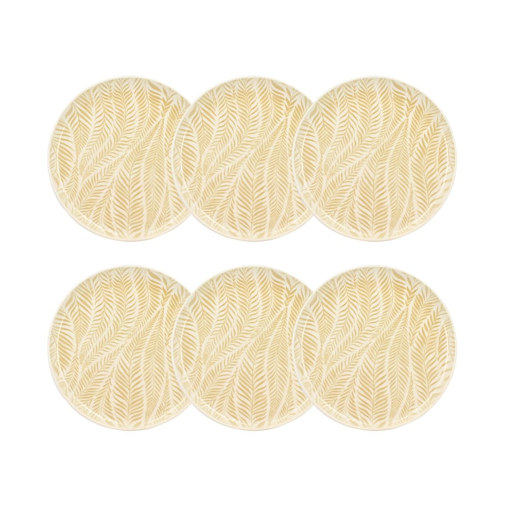 Lot de 6 assiettes plates 26cm en grès à motif jaune Lot de 6 assiettes plates 26cm en grès à motif jaune