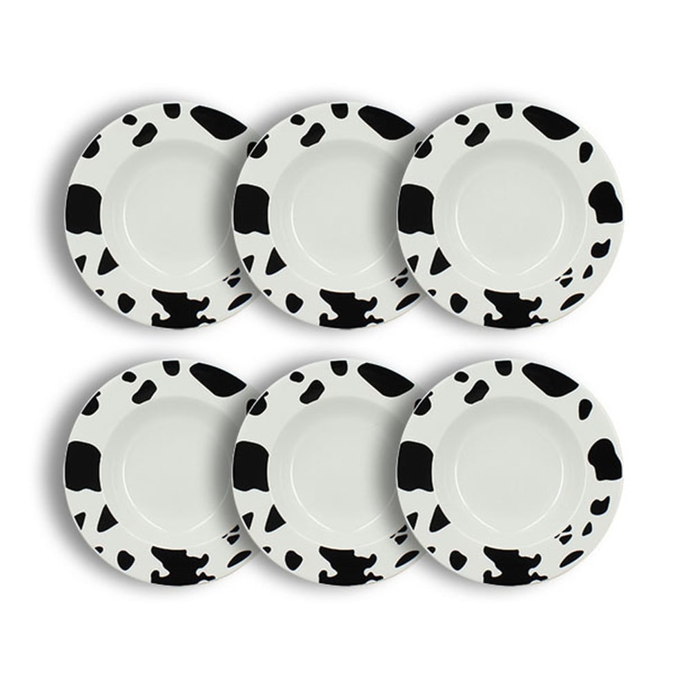 Lot de 6 assiettes creuses 20cm en porcelaine à motif zèbre Lot de 6 assiettes creuses 20cm en porcelaine à motif zèbre