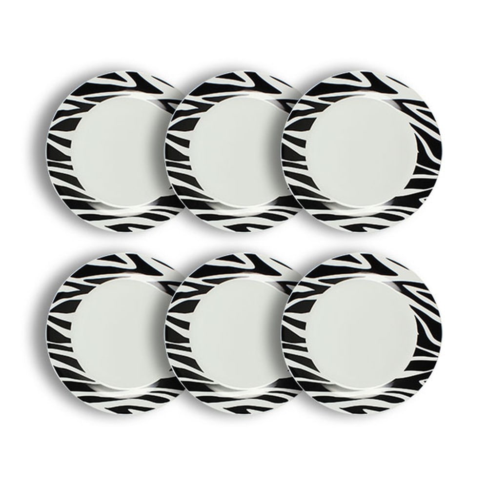 Lot de 6 assiettes plates 26,5cm en porcelaine à motif zèbre Lot de 6 assiettes plates 26,5cm en porcelaine à motif zèbre