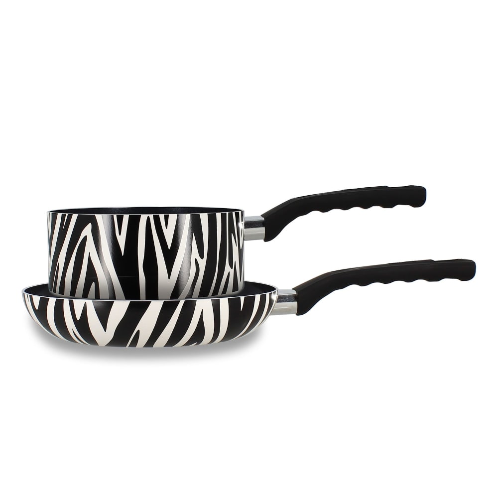 Lot de poêle et casserole en aluminium à motif zèbre - tous feux