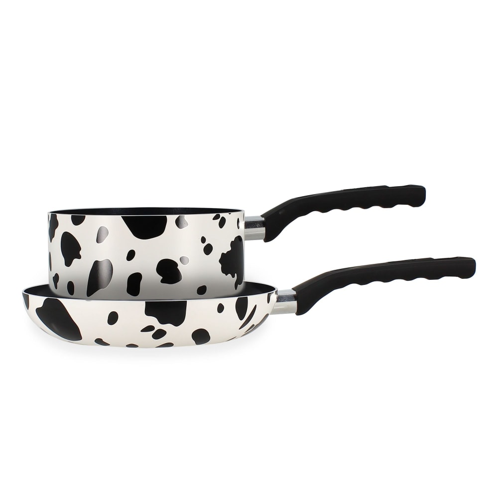 Lot de poêle et casserole en aluminium à motif vache - tous feux