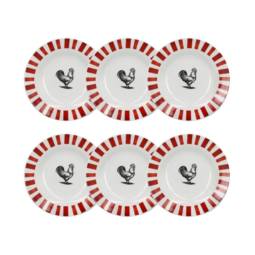 Lot de 6 assiettes creuses 20cm en porcelaine rouge et blanc