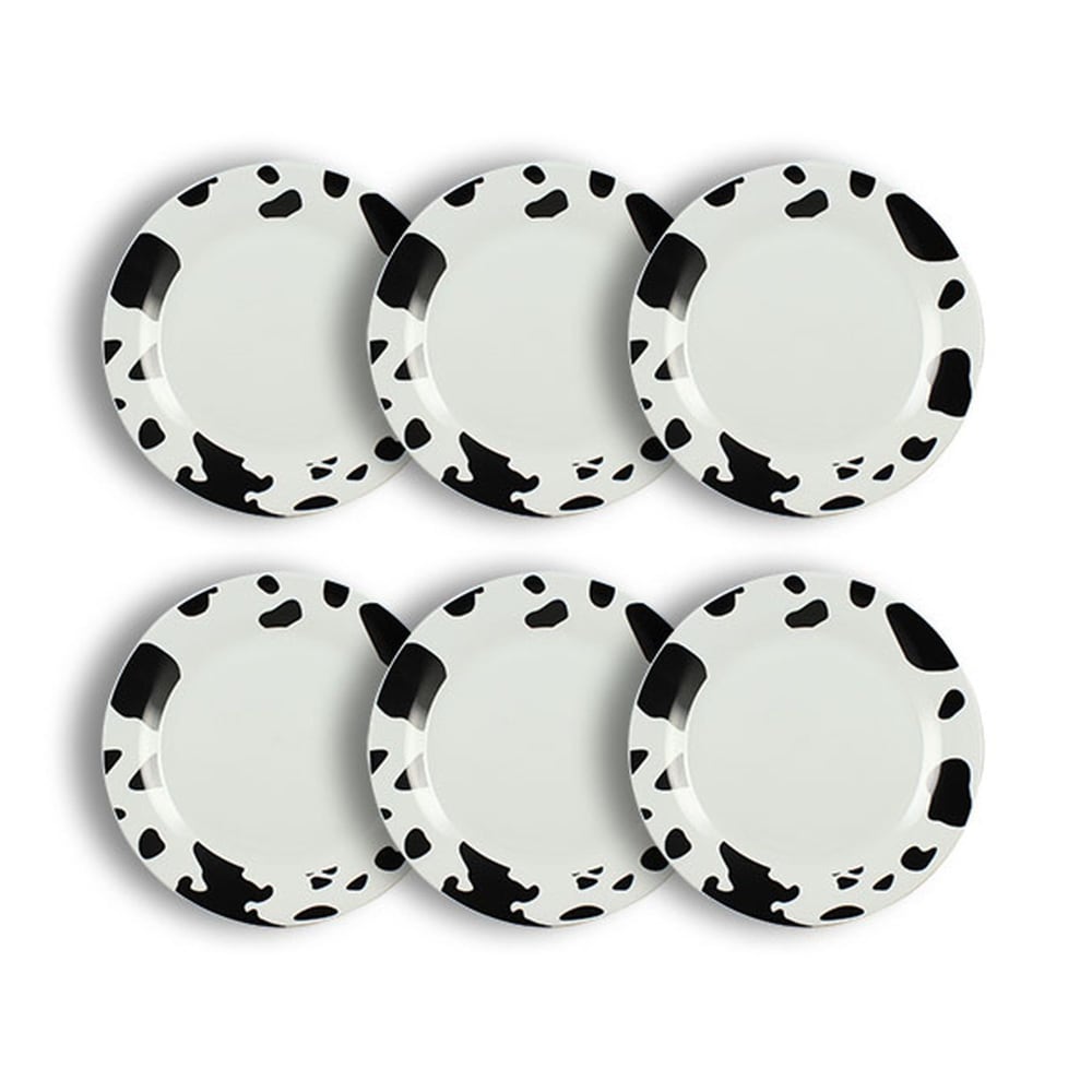 Lot de 6 assiettes plates 26,5cm en porcelaine à motif vache Lot de 6 assiettes plates 26,5cm en porcelaine à motif vache