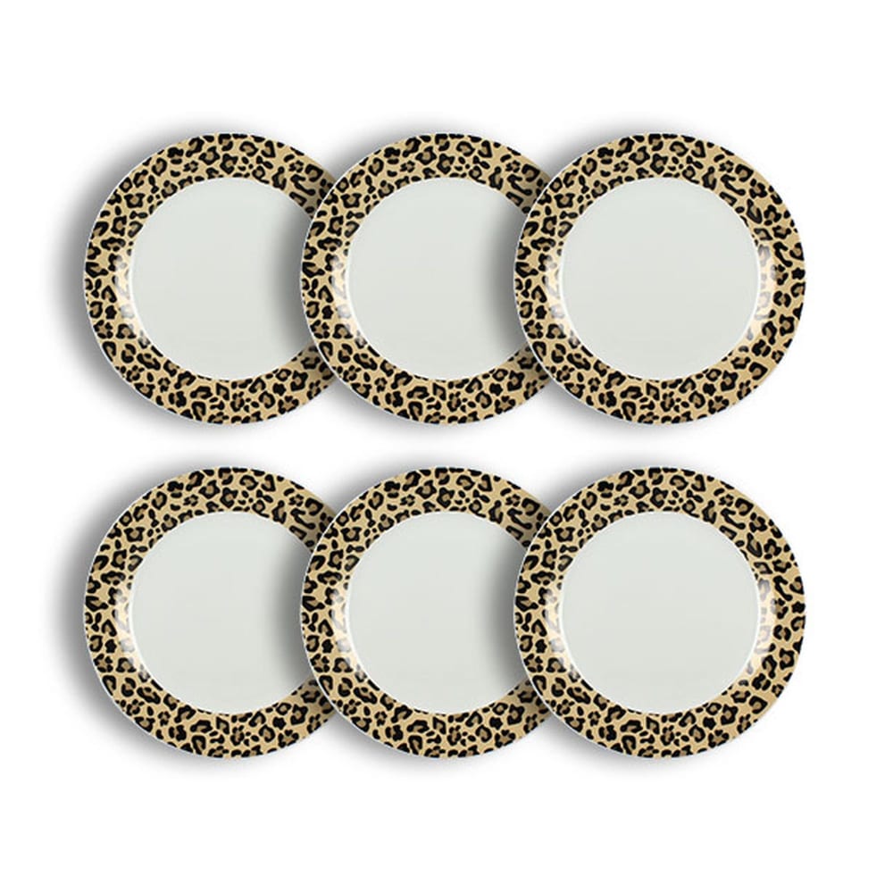 Lot de 6 assiettes plates léopard 26,5cm en porcelaine beige Lot de 6 assiettes plates léopard 26,5cm en porcelaine beige