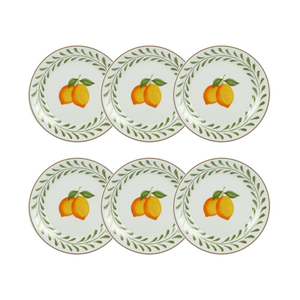 Lot de 6 assiettes à dessert 20cm en porcelaine à imprimé citron Lot de 6 assiettes à dessert 20cm en porcelaine à imprimé citron