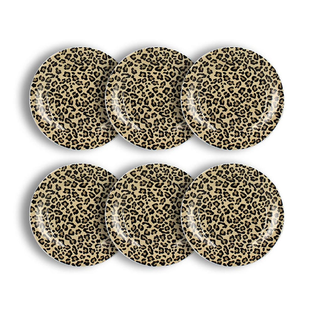 Lot de 6 assiettes à dessert léopard 20cm en porcelaine beige Lot de 6 assiettes à dessert léopard 20cm en porcelaine beige