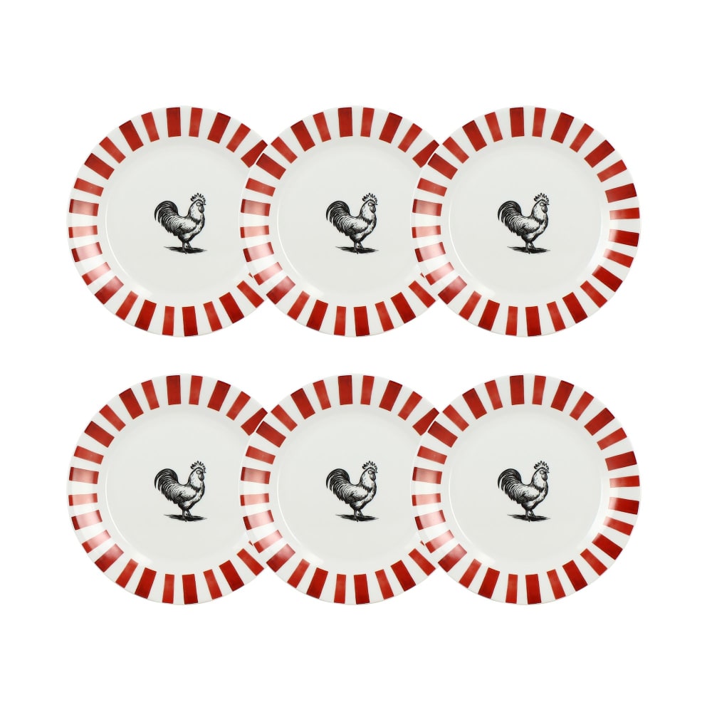 Lot de 6 assiettes à dessert 19cm en porcelaine rouge et blanc Lot de 6 assiettes à dessert 19cm en porcelaine rouge et blanc
