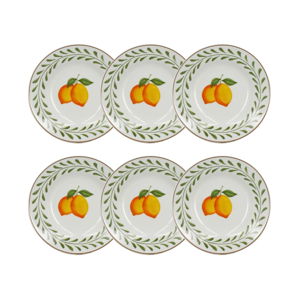 Lot de 6 assiettes creuses 20cm en porcelaine à imprimé citron