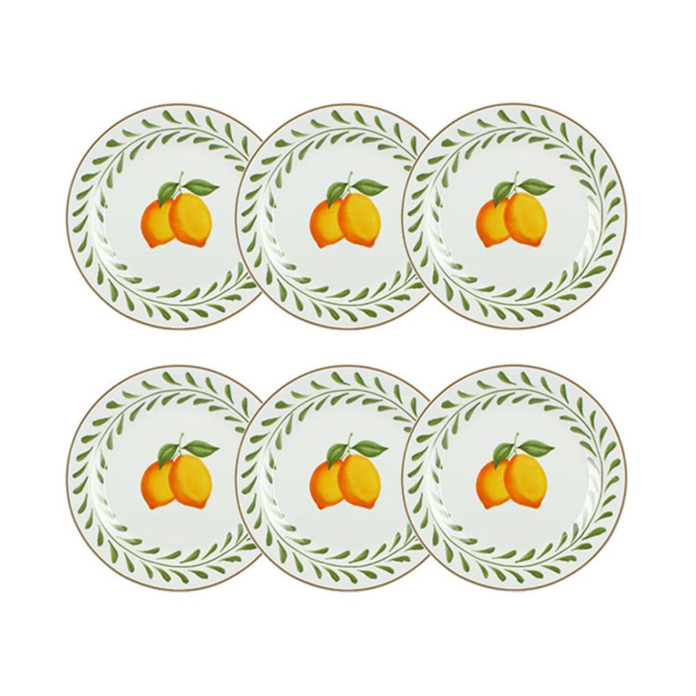 Lot de 6 assiettes plates 26,5cm en porcelaine à imprimé citron Lot de 6 assiettes plates 26,5cm en porcelaine à imprimé citron