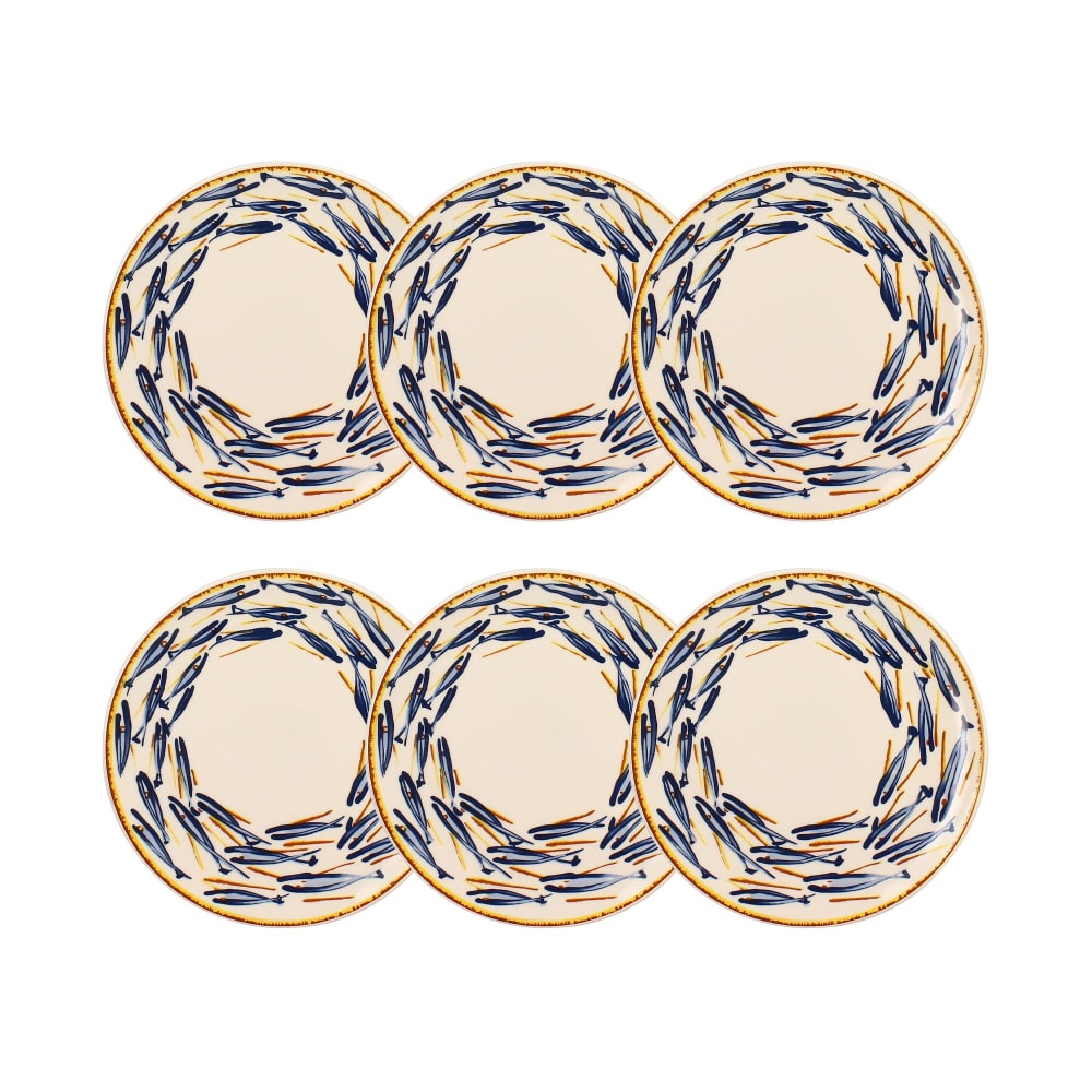 Lot de 6 assiettes à dessert 19cm en porcelaine à imprimé poisson