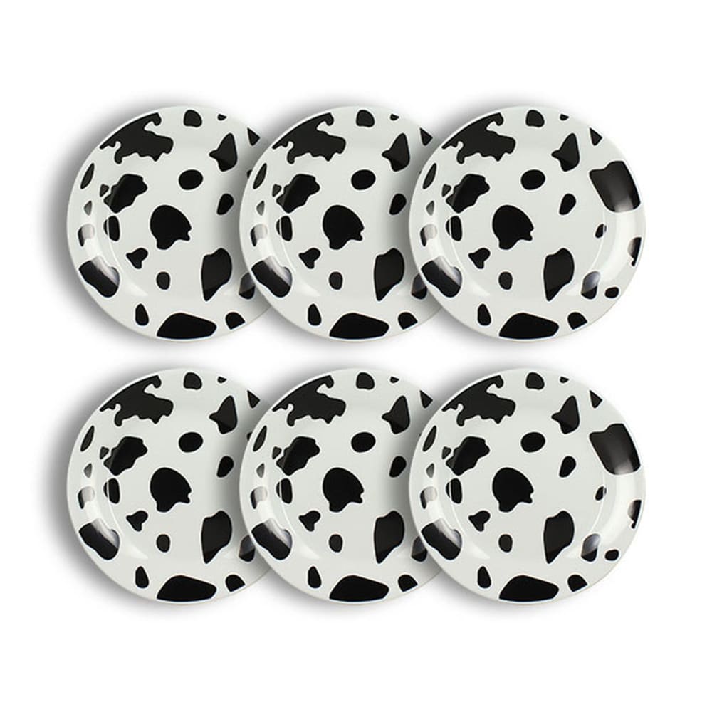 Lot de 6 assiettes à dessert 20cm en porcelaine à motif vache Lot de 6 assiettes à dessert 20cm en porcelaine à motif vache