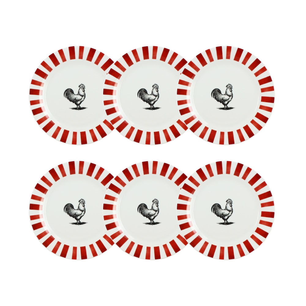 Lot de 6 assiettes plates 26,5cm en porcelaine rouge et blanc
