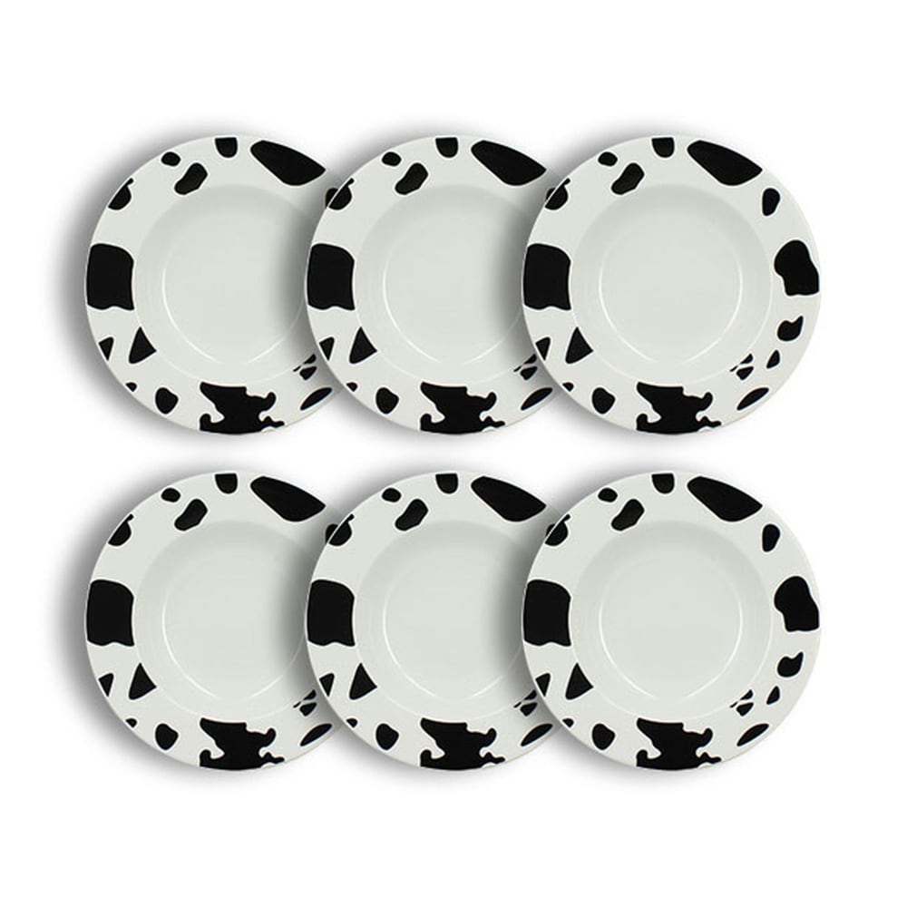 Lot de 6 assiettes creuses 20cm en porcelaine à motif vache Lot de 6 assiettes creuses 20cm en porcelaine à motif vache
