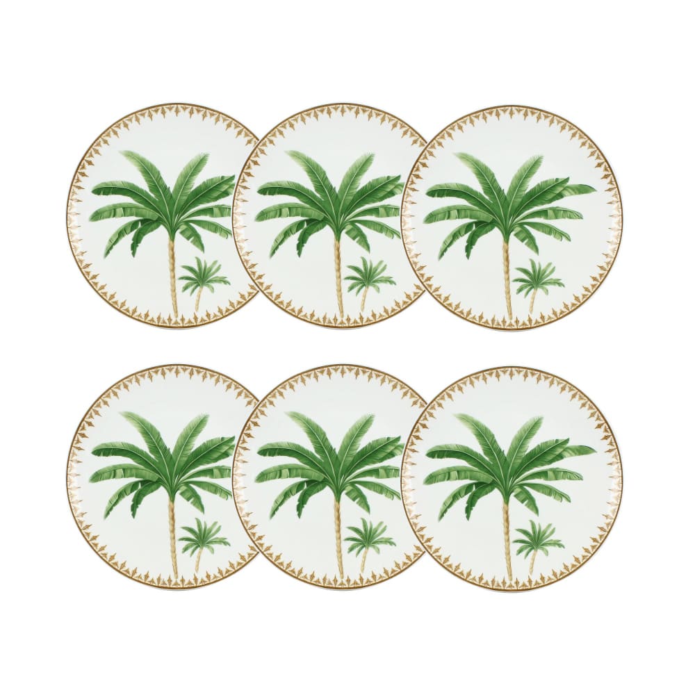 Lot de 6 assiettes plates 26,5cm en porcelaine à imprimé palmier