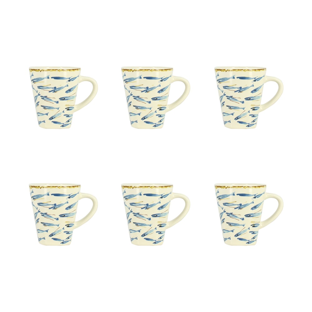 Lot de 6 tasses 20cl en grès à motif poisson