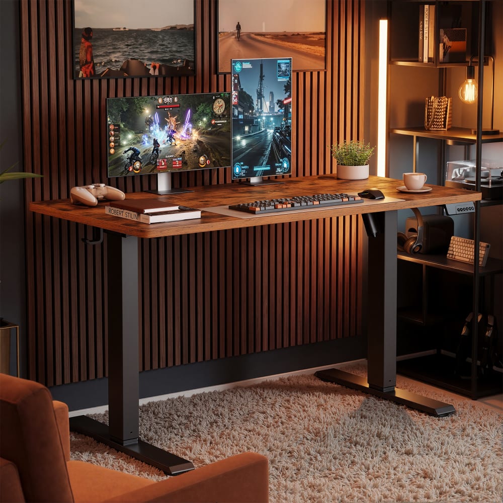 Bureau assis-debout réglable 120 x 60 cm acier  marron