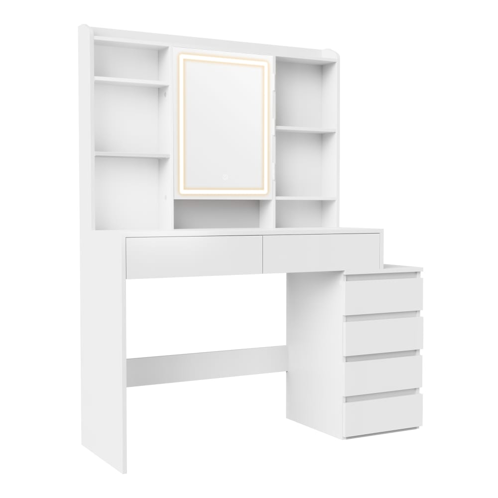 Ensemble coiffeuse et tabouret miroir blanc