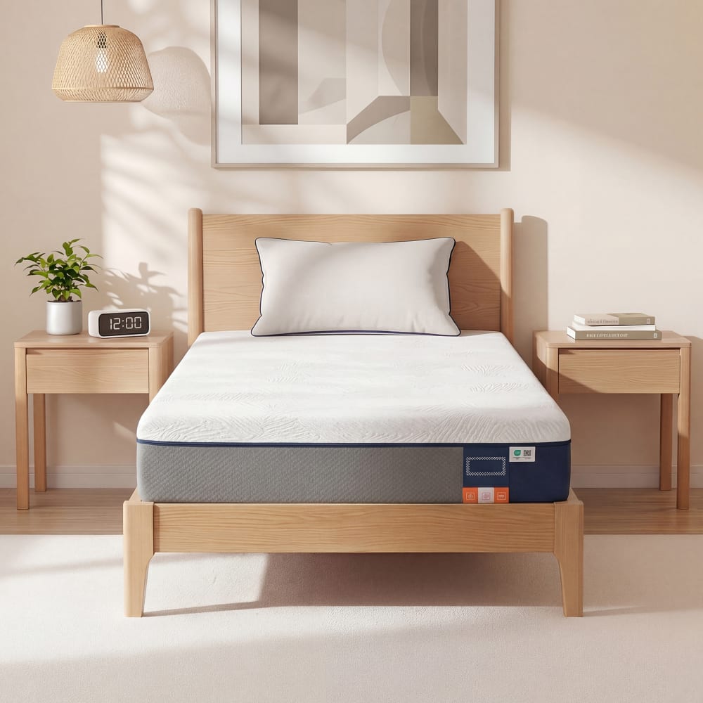 Matelas 90 x 190 cm mousse mémoire de forme bleu