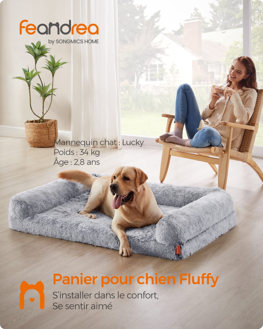 Fluffyhug panier pour chien taille xxl 122 x 85 x 16 cm gris Fluffyhug panier pour chien taille xxl 122 x 85 x 16 cm gris