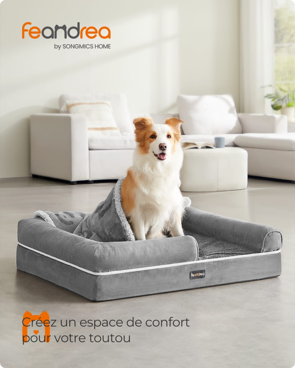 Panier pour chien housse amovible et lavable 91 x 63 x 18 cm gris Panier pour chien housse amovible et lavable 91 x 63 x 18 cm gris