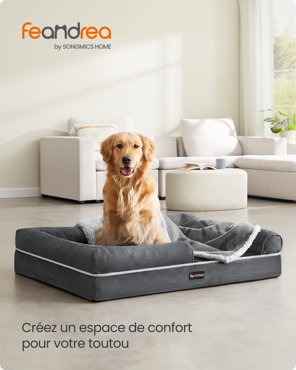 Panier pour chien housse amovible et lavable 106 x 71 x 18 cm gris Panier pour chien housse amovible et lavable 106 x 71 x 18 cm gris