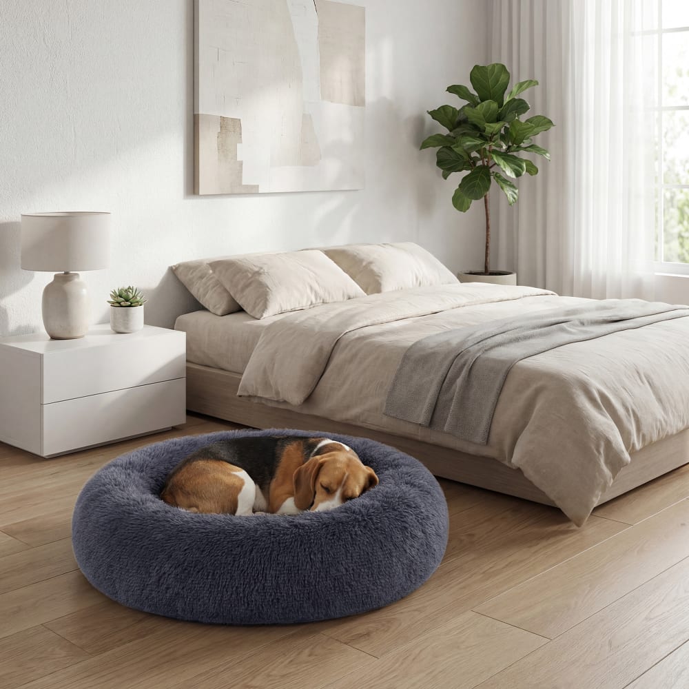 Panier pour chien en forme de donut housse amovible et lavable gris Panier pour chien en forme de donut housse amovible et lavable gris