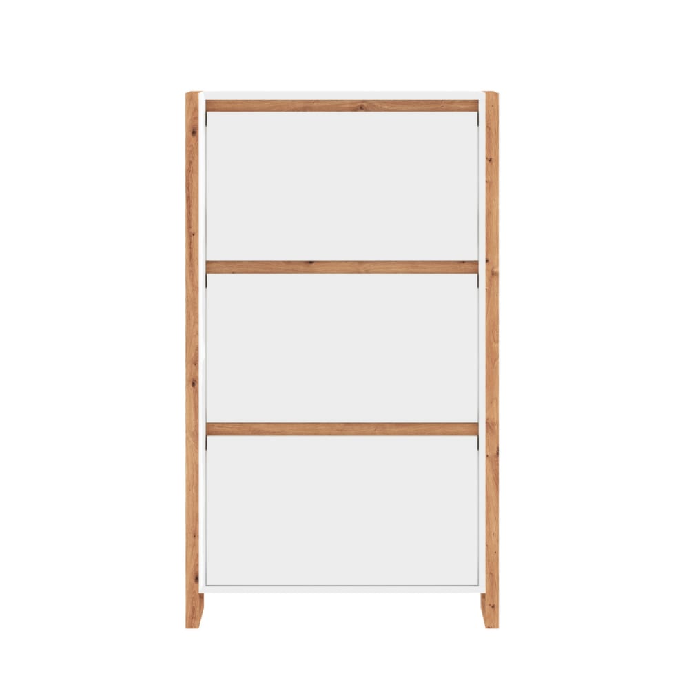 Meuble à chaussures 3 abattants L70 cm - Effet Blanc et Chêne