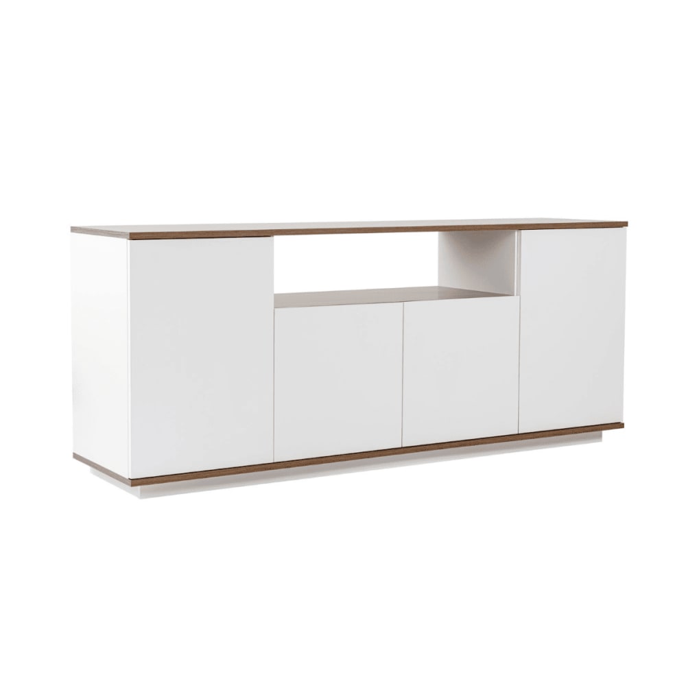 Buffet 4 portes et 1 niche centrale L180 cm - Effet Blanc et Bois