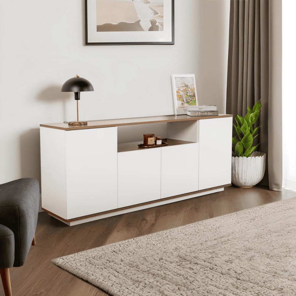 Buffet mit 4 Türen und 1 zentraler Nische L180 cm - Weiß und