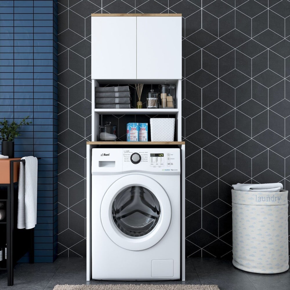 Etagère pour machine à laver 2 étagères 2 portes H183,6 cm - Blanc